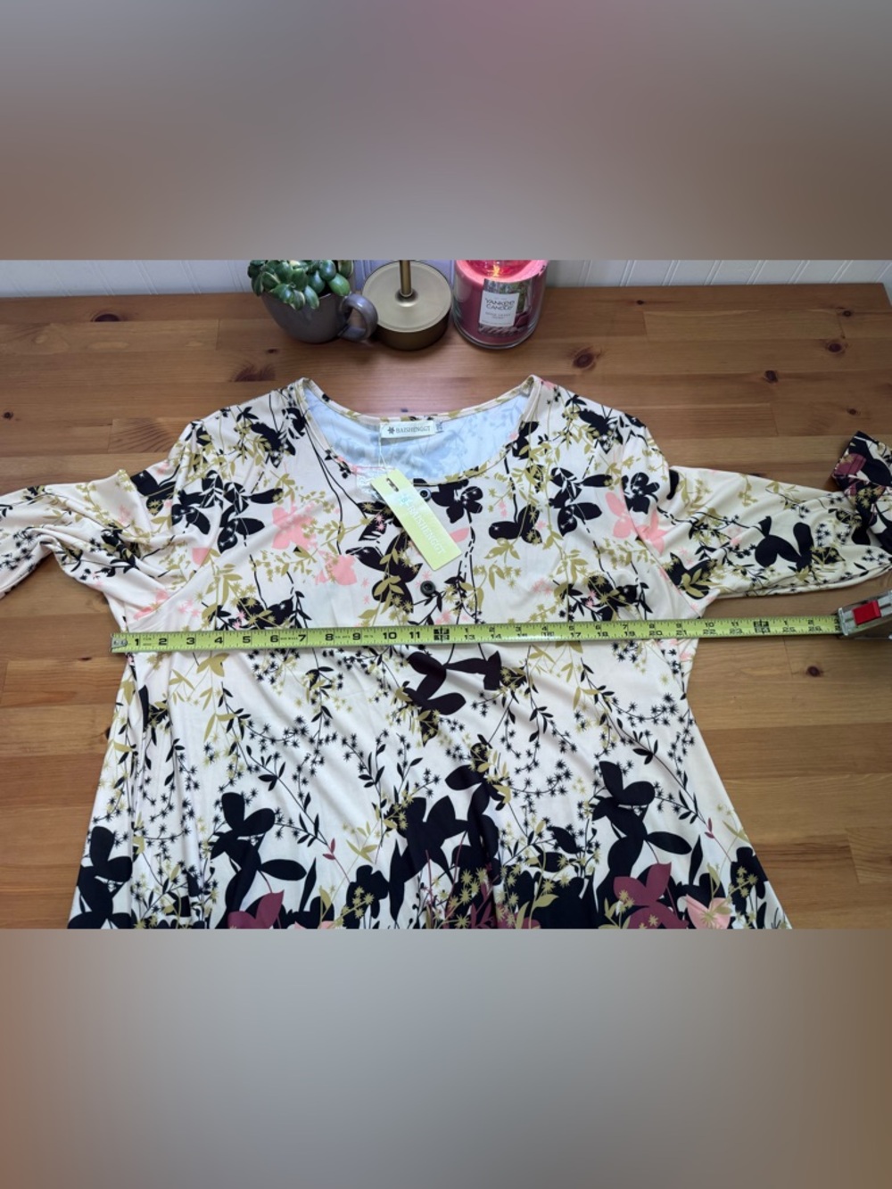 BAISHENGGT Apricot Floral 3/4 Sleeve Tunic Top Size 2XL New With Tags - Picture 6 of 9